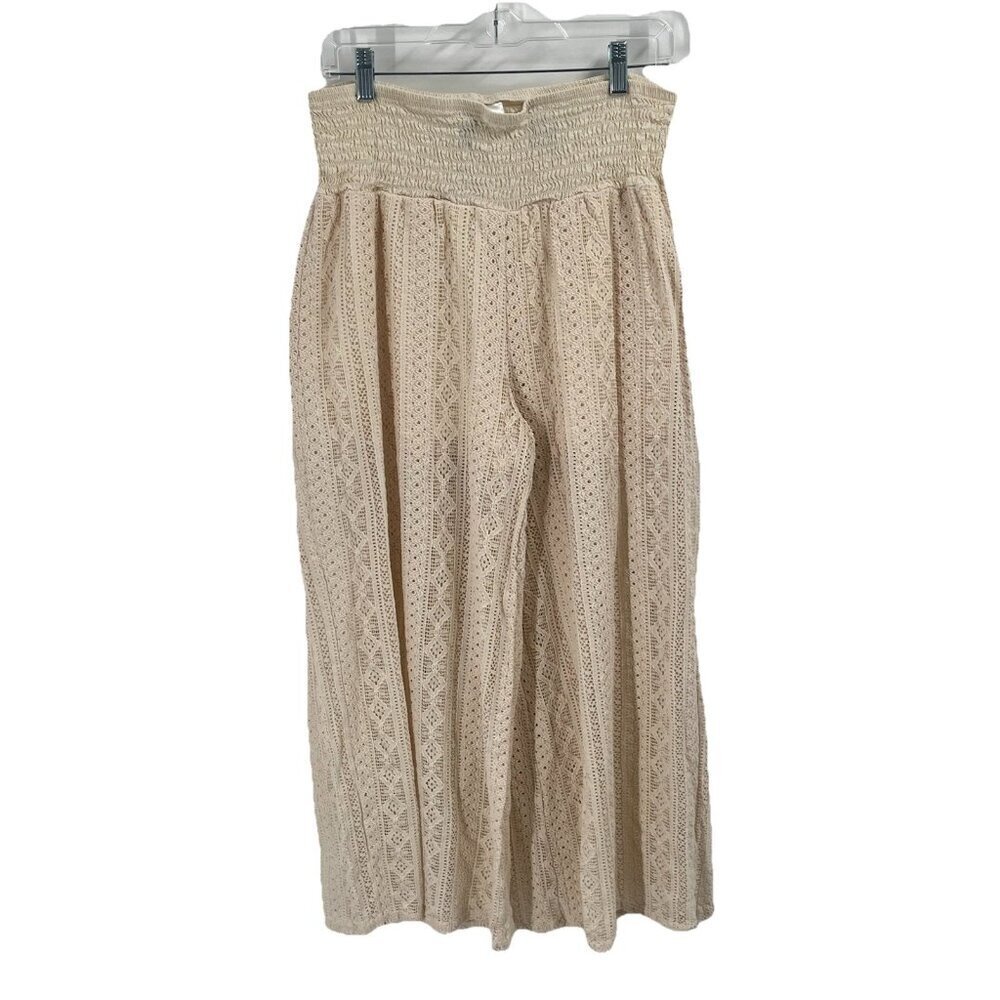 H&M Beige Lace Wide Leg Pants Boho Festival Feminine Romantic Sz Large